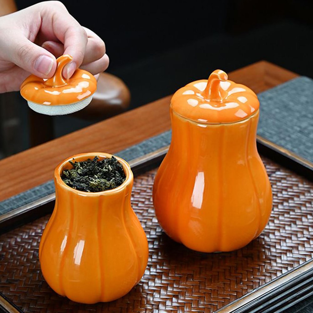 Premium Ceramic Pumpkin Jar with Lid Sealing Storage Canister for Kitchen & Tea