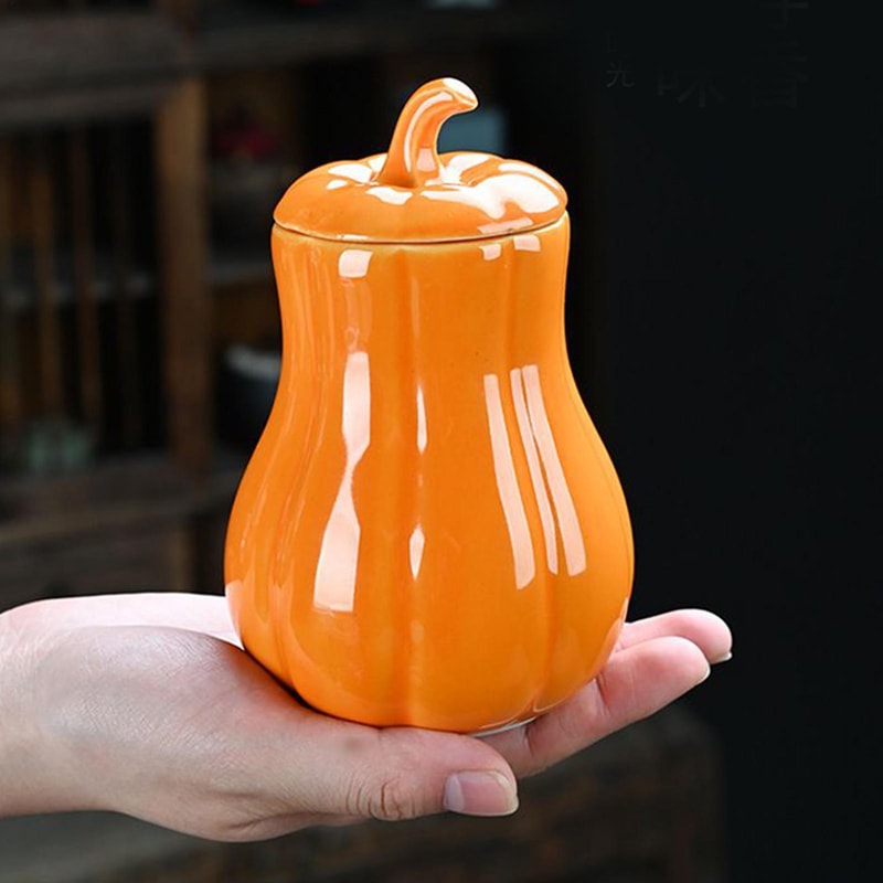 Premium Ceramic Pumpkin Jar with Lid Sealing Storage Canister for Kitchen & Tea