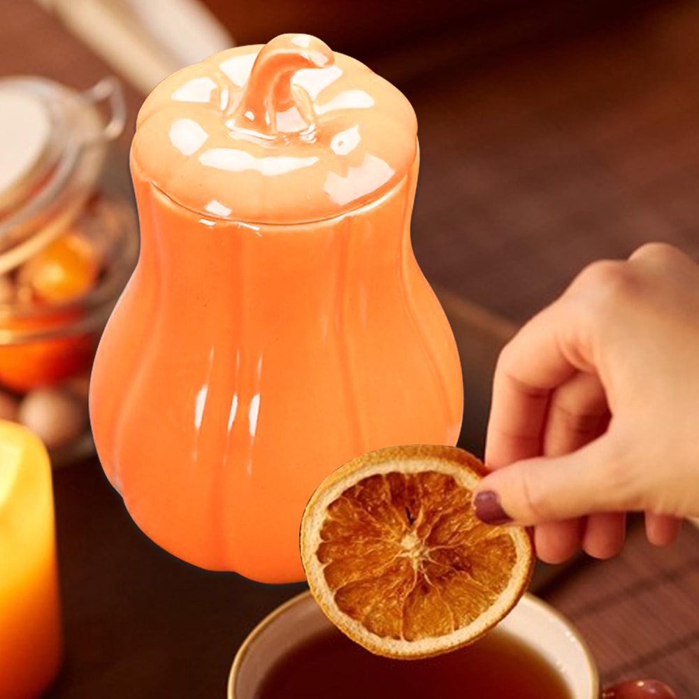 Premium Ceramic Pumpkin Jar with Lid Sealing Storage Canister for Kitchen & Tea
