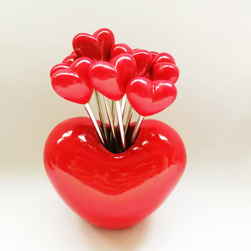 Cute Heart Shaped Stainless Steel Plastic Kids Fruit Fork Set 0