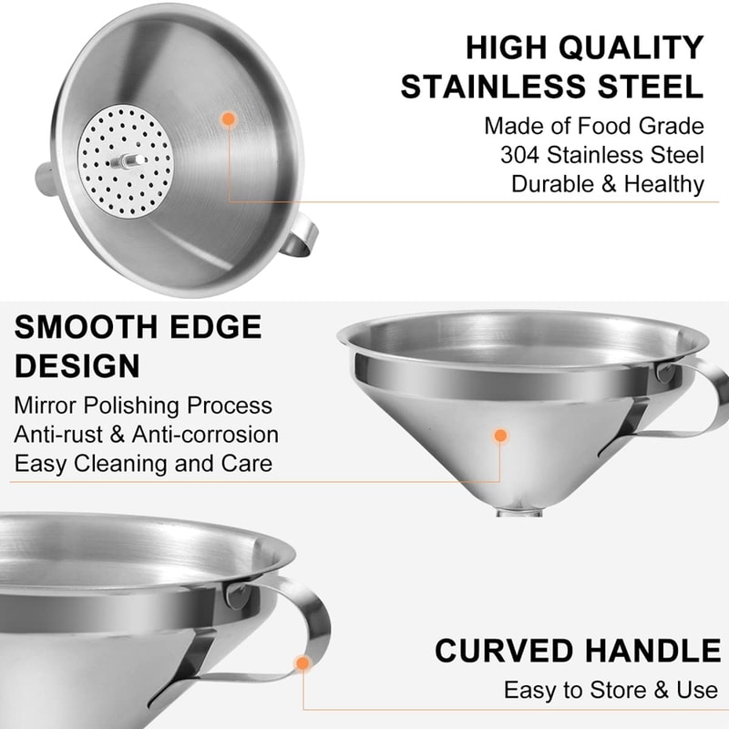 Premium Stainless Steel Funnel with Strainer Brewing Funnel Strainer for Liquid Transfer