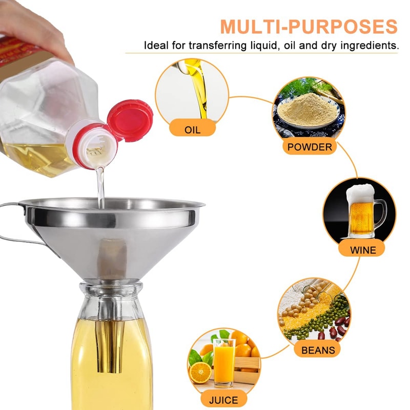 Premium Stainless Steel Funnel with Strainer Brewing Funnel Strainer for Liquid Transfer