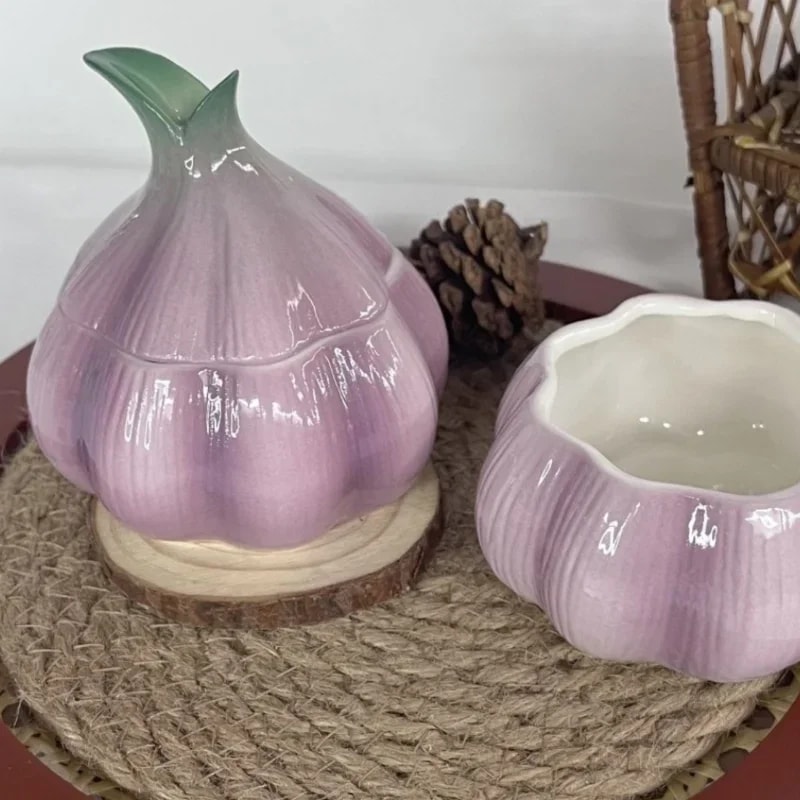 Purple Garlic Ceramic Storage Jar Decorative Kitchen Container For Candy Nuts Countertop Storage 3
