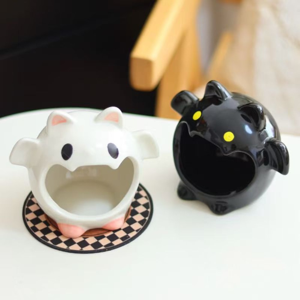 Spooky Ceramic Ghost and Bat Halloween Decor Accent