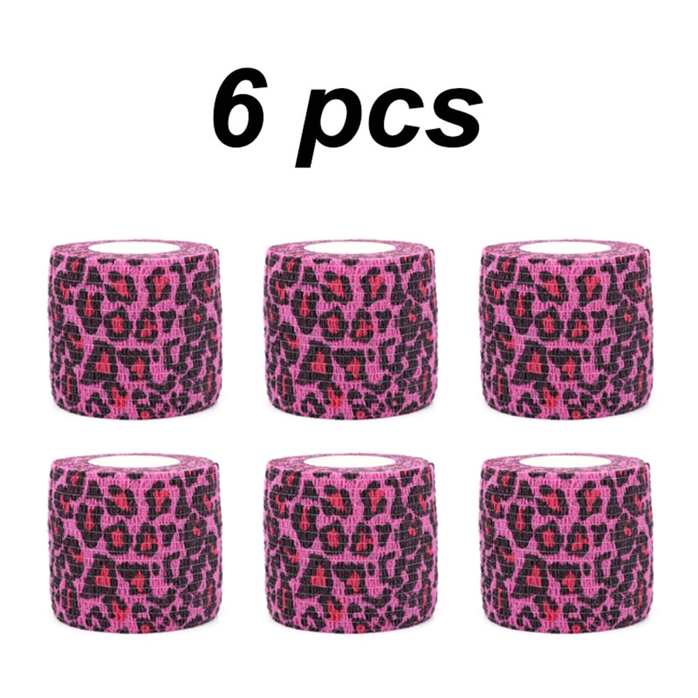 Pink Leopard Print Self Adhesive Elastic Sports Bandage For Tattoos Grip 0