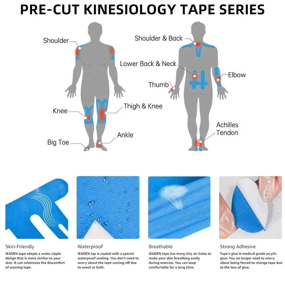 Premium Precut Kinesiology Tape For Knees Waterproof Breathable Athletic Support 3