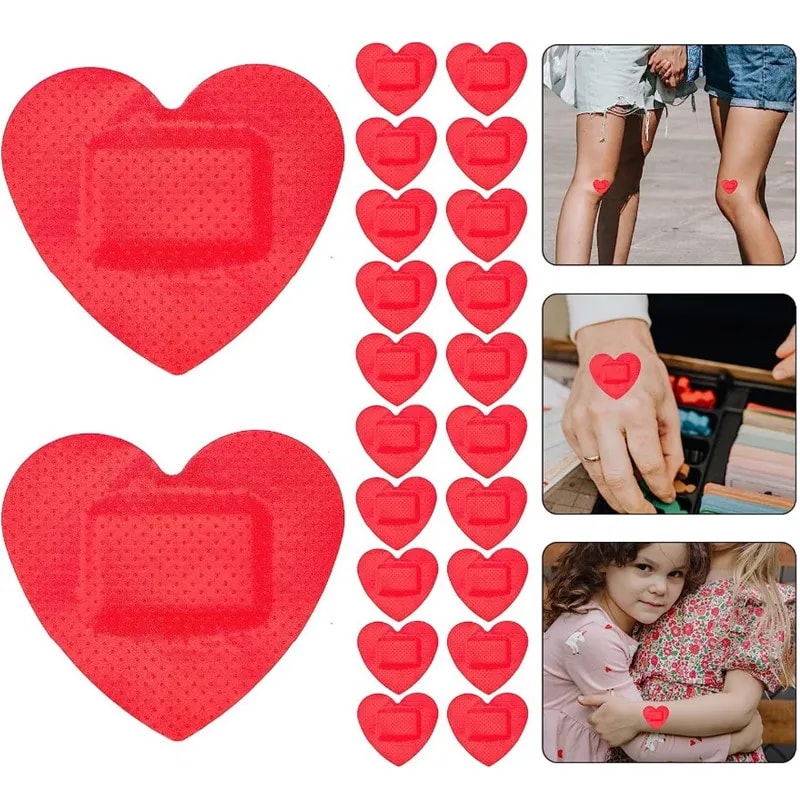 Red Heart Shaped Bandages Pack Waterproof Adhesive First Aid Strips