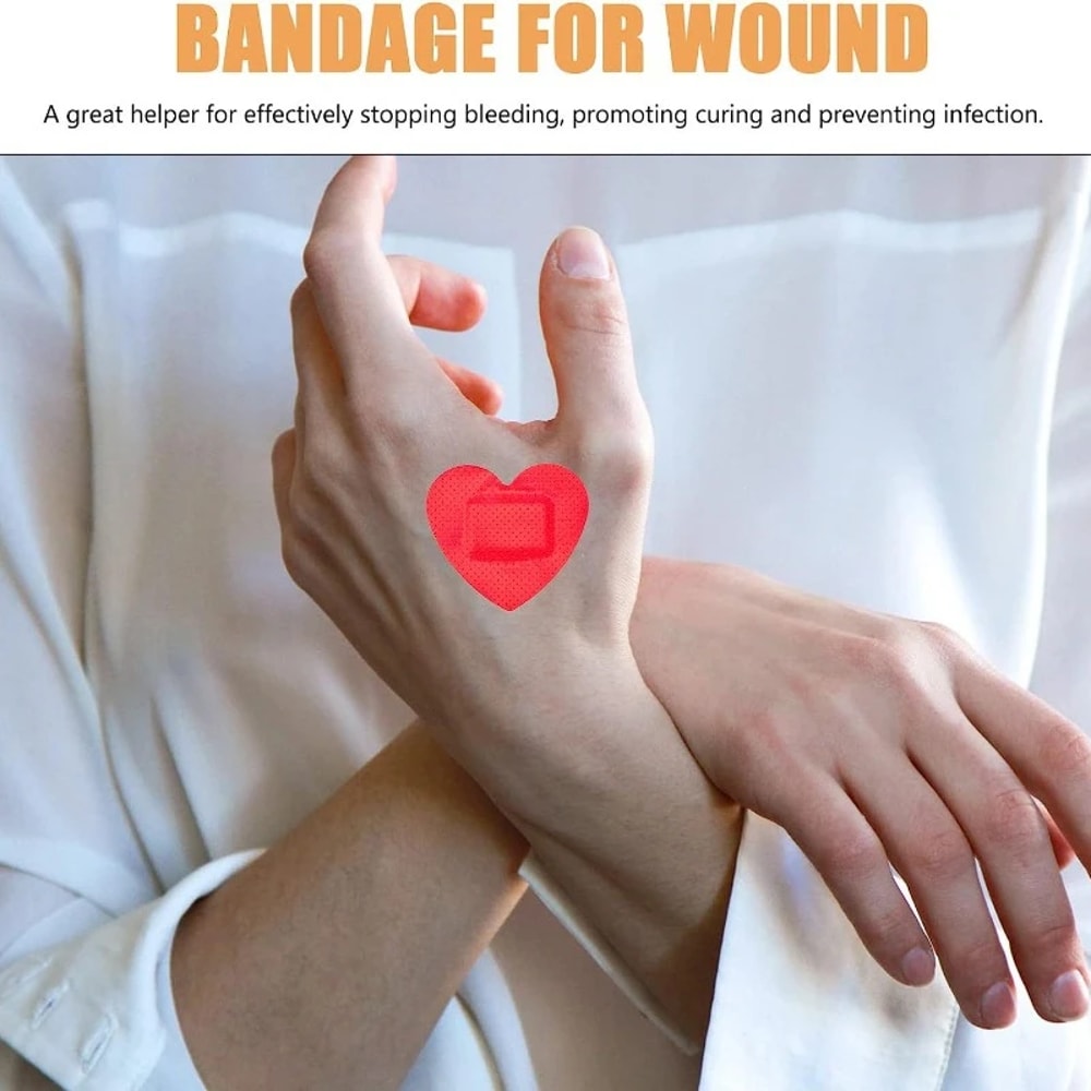 Red Heart Shaped Bandages Pack Waterproof Adhesive First Aid Strips