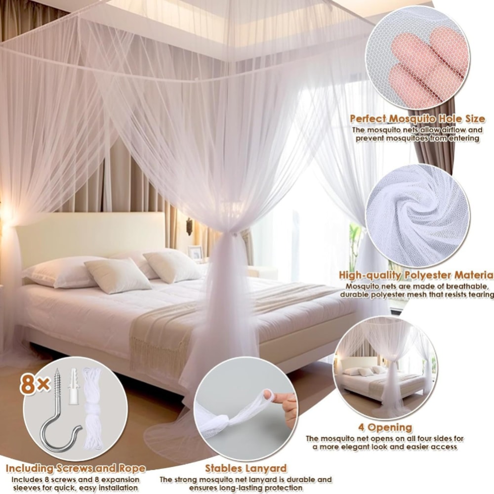 Four Door Mosquito Net For Bed Indoor Outdoor Double Bed Canopy 2