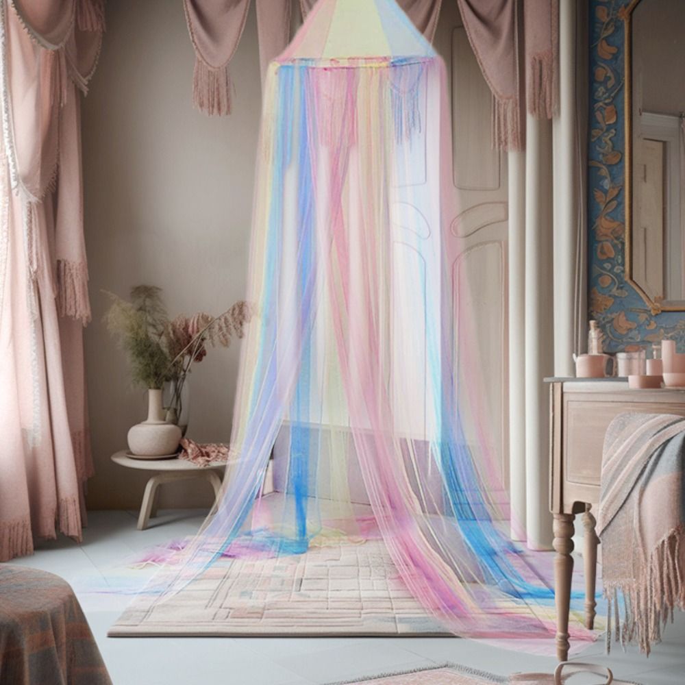 Rainbow Princess Bed Canopy Mosquito Net for Kids Room Decor