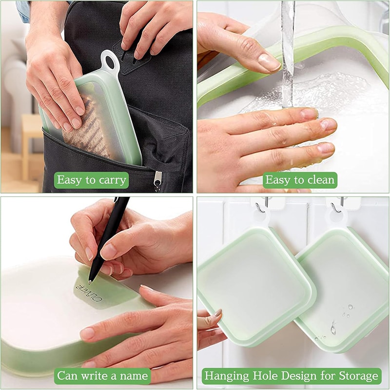 Portable Silicone Sandwich Box With Handle Bento Lunch Container