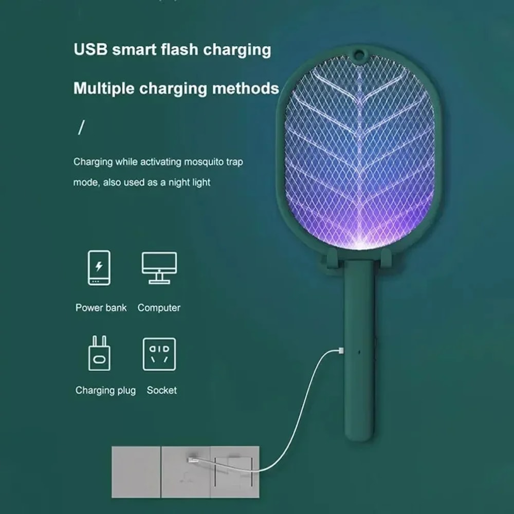 USB Rechargeable Electric Mosquito Swatter Bug Zapper Racket