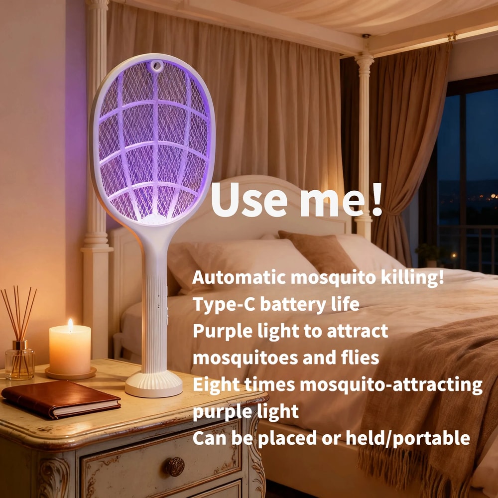 Rechargeable Bug Zapper Racket with Mosquito Trap Base