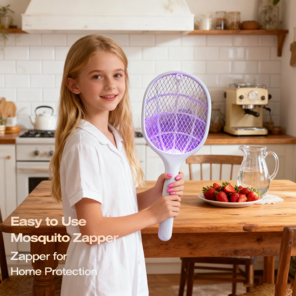 Rechargeable Bug Zapper Racket with Mosquito Trap Base