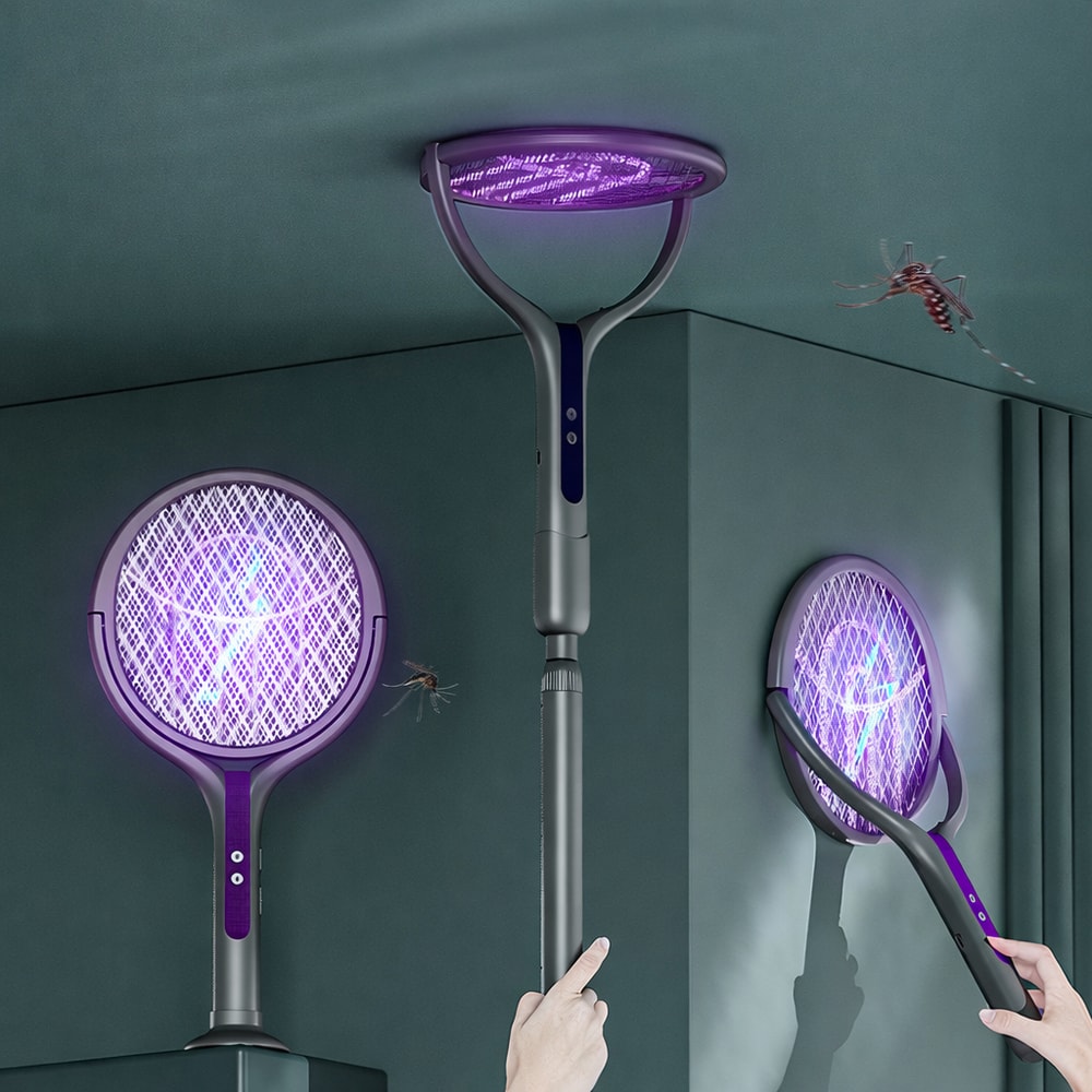 Rotating Head Bug Zapper Racket and Electric Fly Swatter