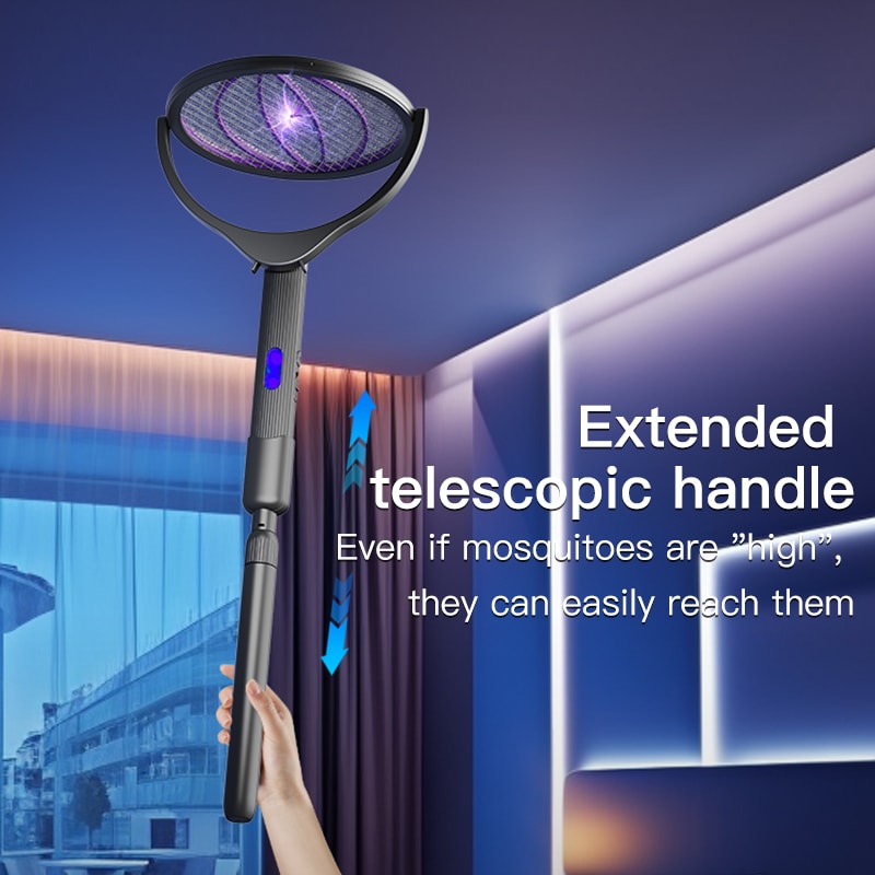 Rotating Head Bug Zapper Racket and Electric Fly Swatter