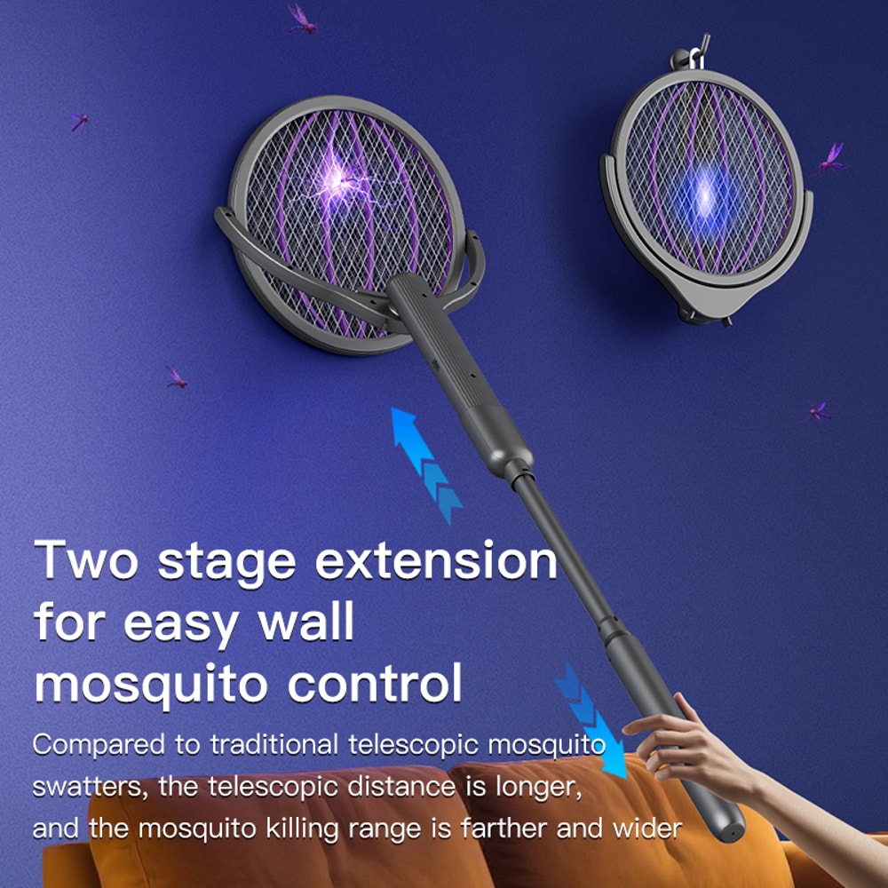 Rotating Head Bug Zapper Racket and Electric Fly Swatter