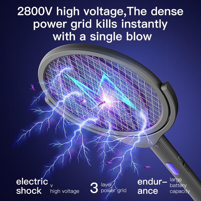 Rotating Head Bug Zapper Racket and Electric Fly Swatter