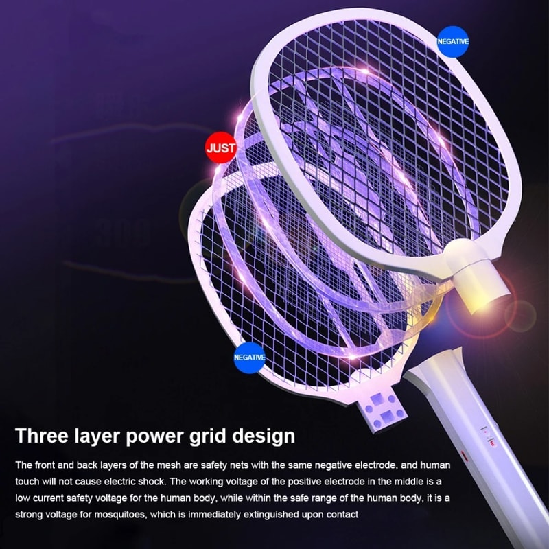 USB Rechargeable Handheld Electric Fly Swatter & Mosquito Killer Lamp Bug Zapper Racket