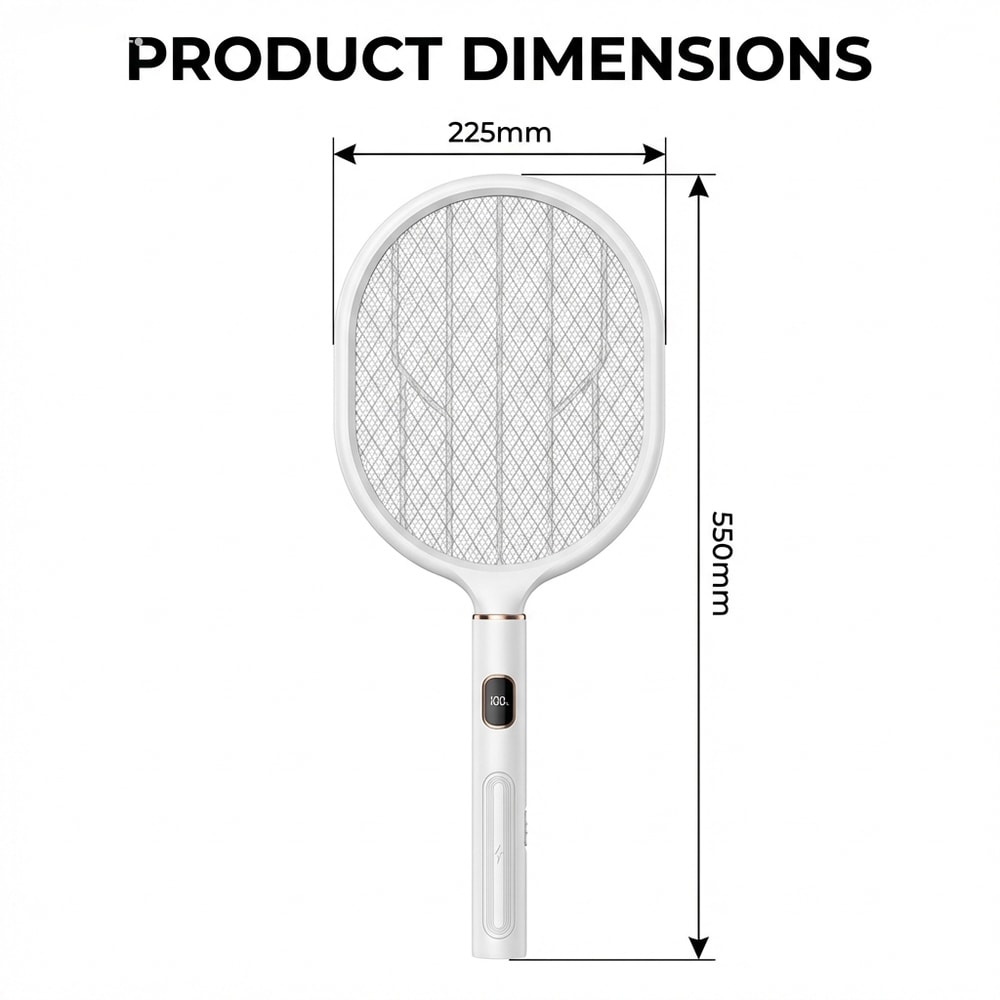 Smart Electric Mosquito Zapper with LED Display & Rechargeable Mosquito Racket Base