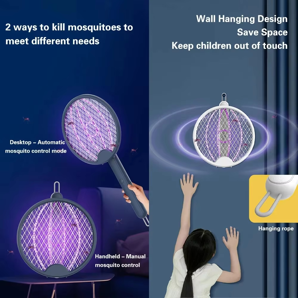 Foldable Electric Mosquito Racket With UV Light USB Rechargeable Bug Zapper 1
