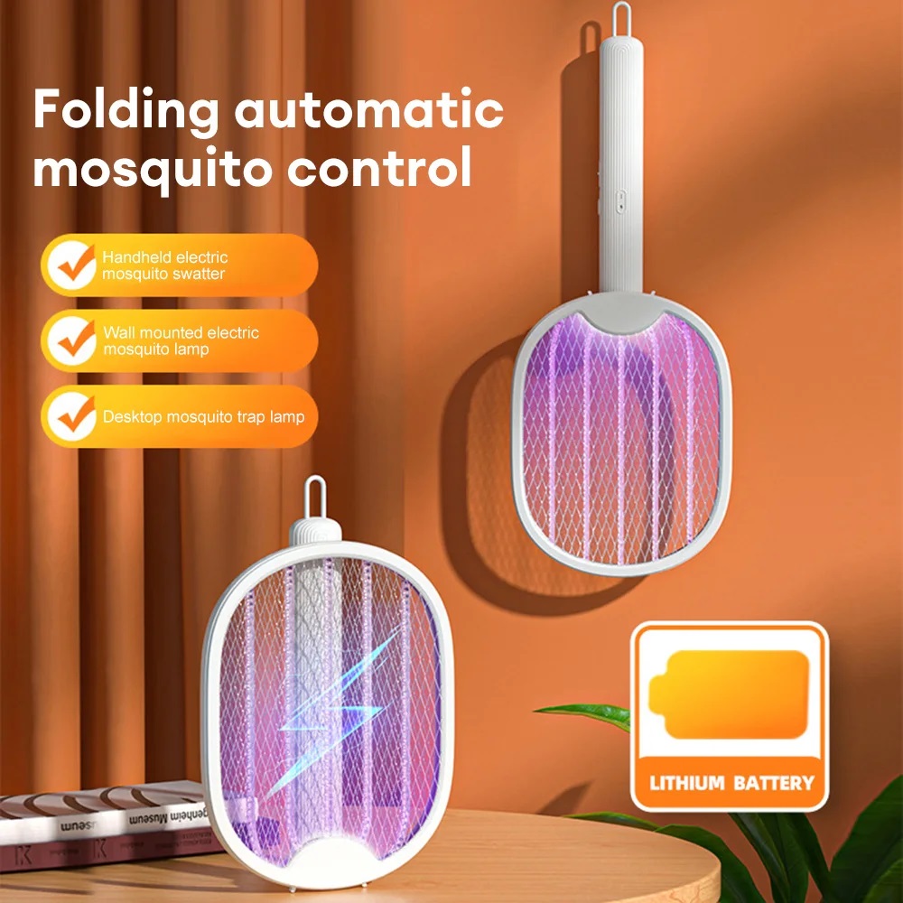 Foldable Electric Mosquito Swatter Rechargeable UV Bug Zapper Racket