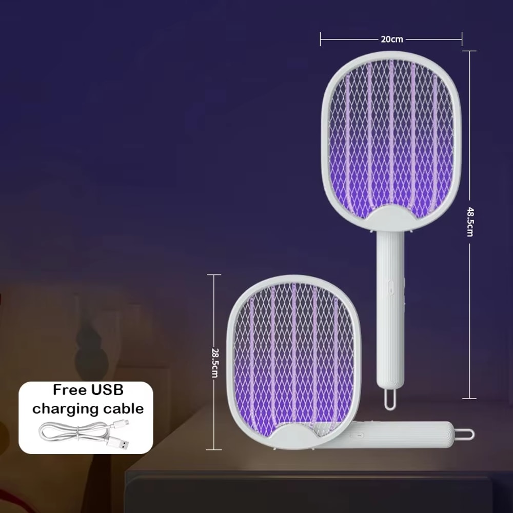 Foldable Electric Mosquito Swatter Rechargeable UV Bug Zapper Racket