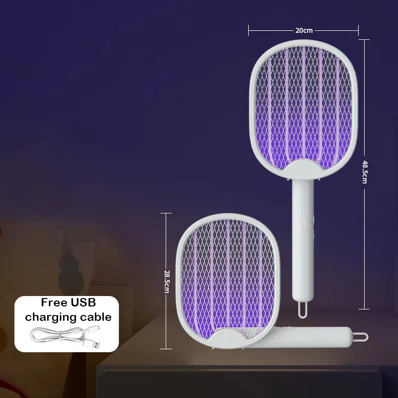 Foldable Electric Mosquito Swatter Rechargeable UV Bug Zapper Racket