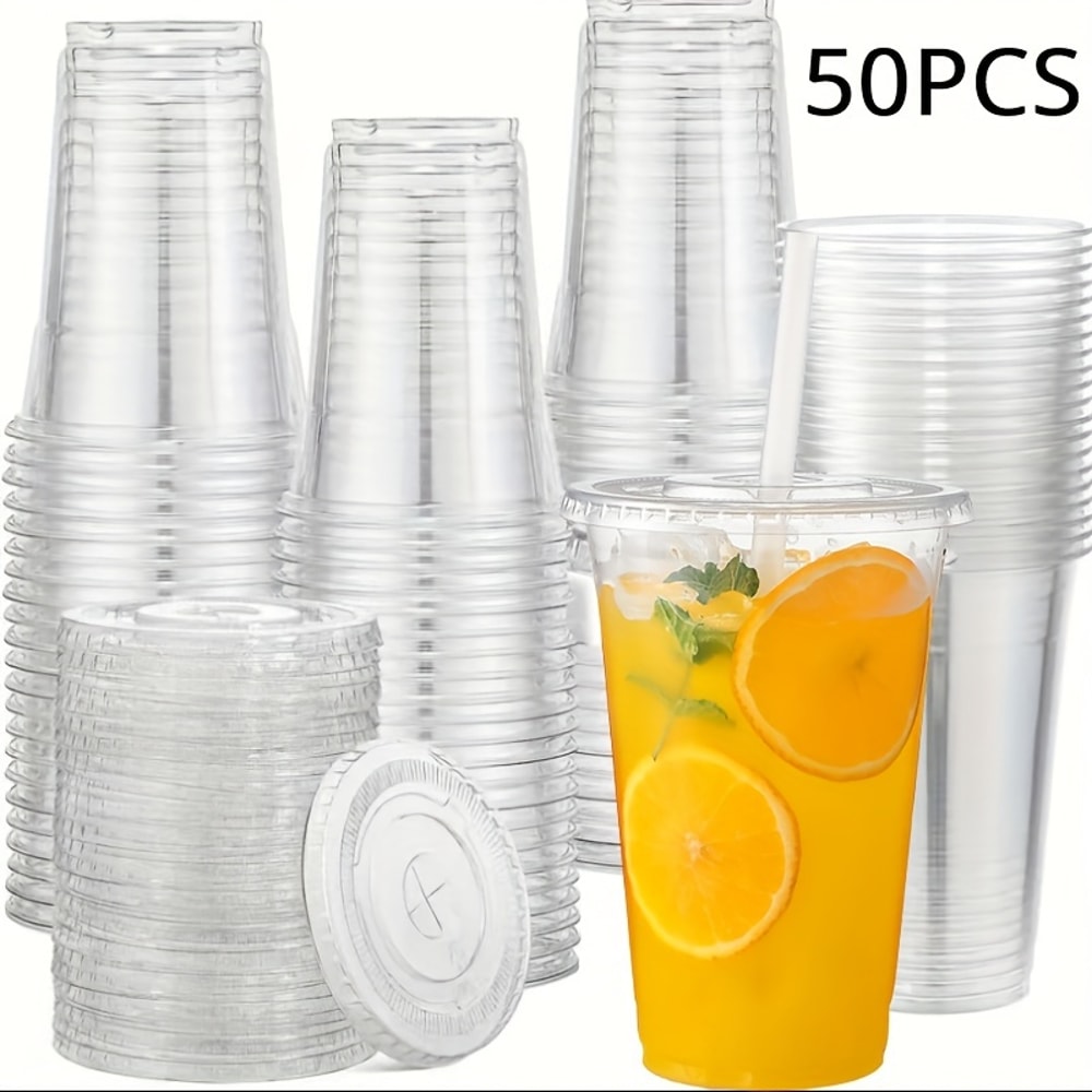 Clear Plastic Cups With Lids Disposable Cups For Smoothies Iced Coffee 0