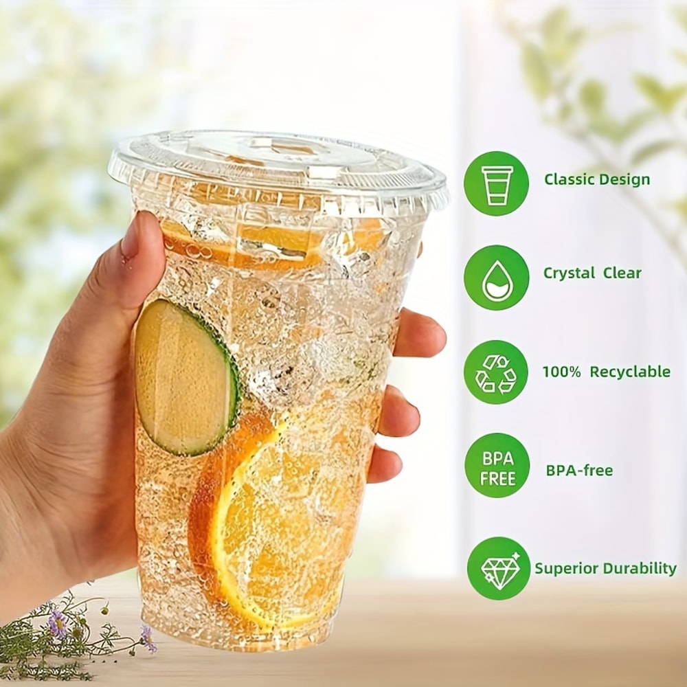 Clear Plastic Cups With Lids Disposable Cups For Smoothies Iced Coffee 1