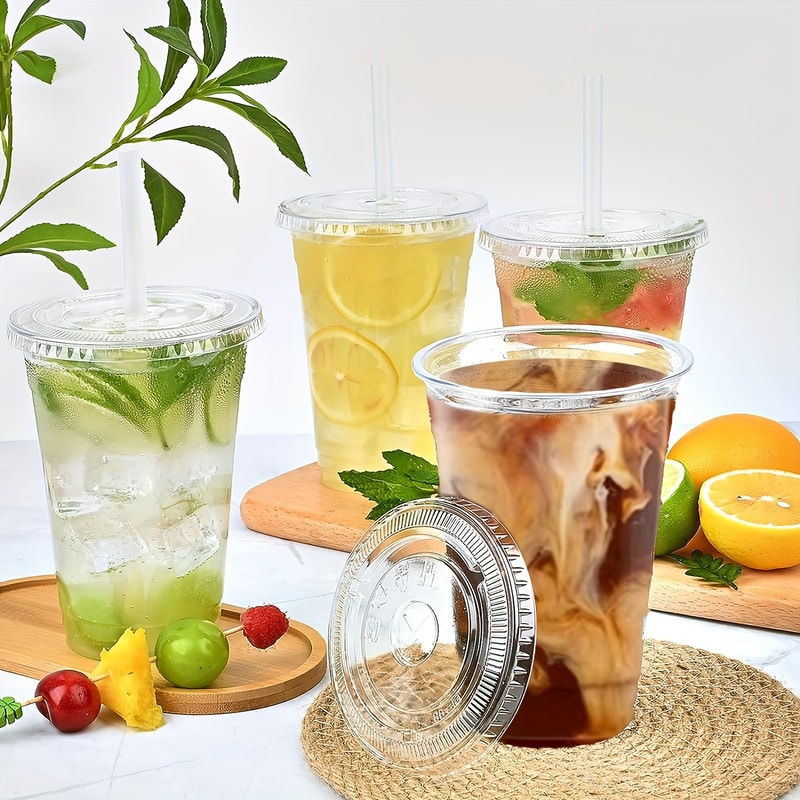 Clear Plastic Cups With Lids Disposable Cups For Smoothies Iced Coffee 2