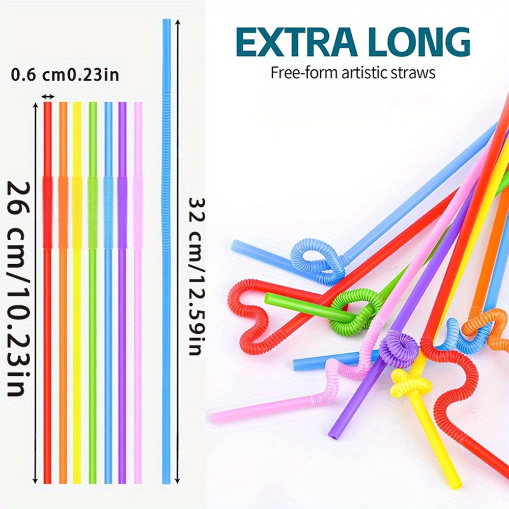 Flexible Disposable Plastic Straws For Boba Tea Smoothies Party Drinks 1
