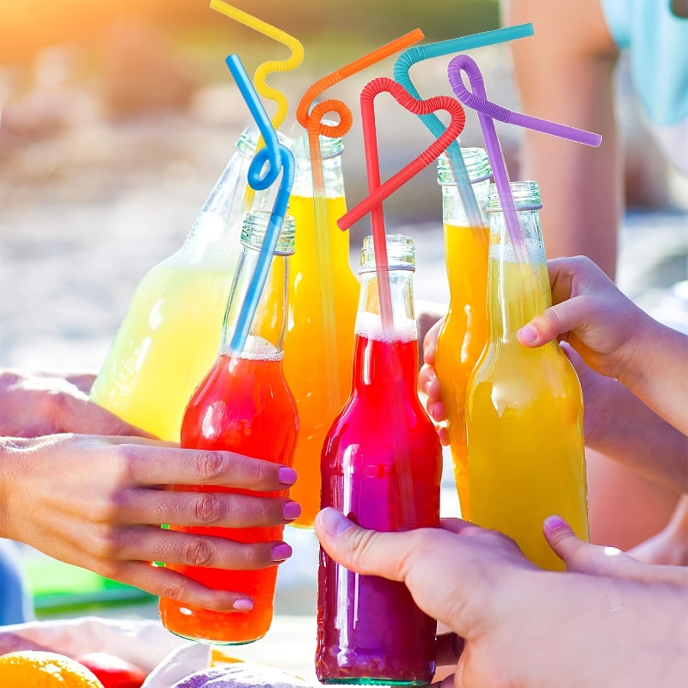 Flexible Disposable Plastic Straws For Boba Tea Smoothies Party Drinks 2