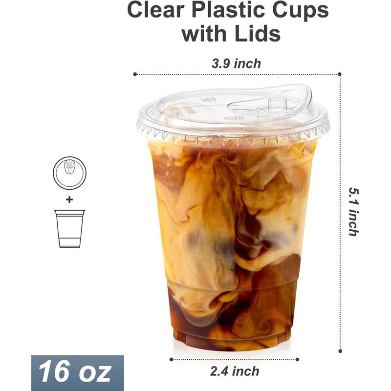 Premium Clear Plastic Cups With Lids Disposable Smoothie Iced Coffee Cups 1