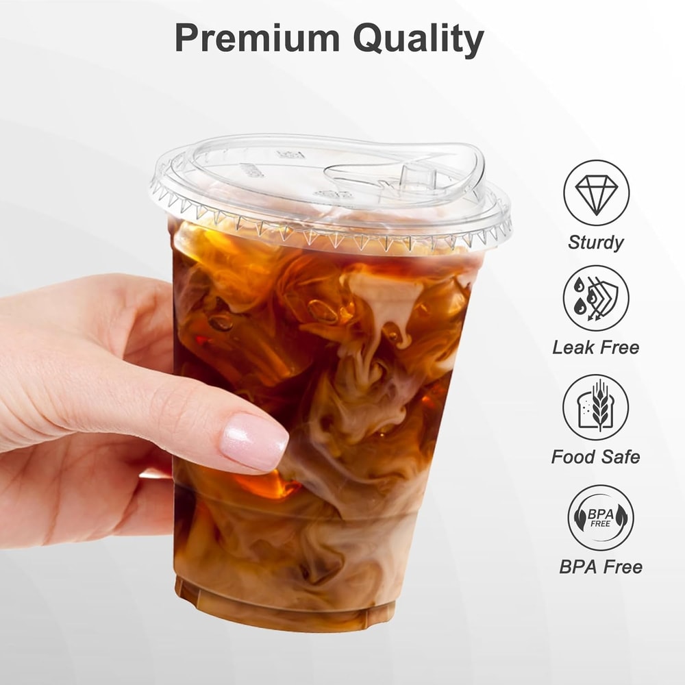 Premium Clear Plastic Cups With Lids Disposable Smoothie Iced Coffee Cups 2