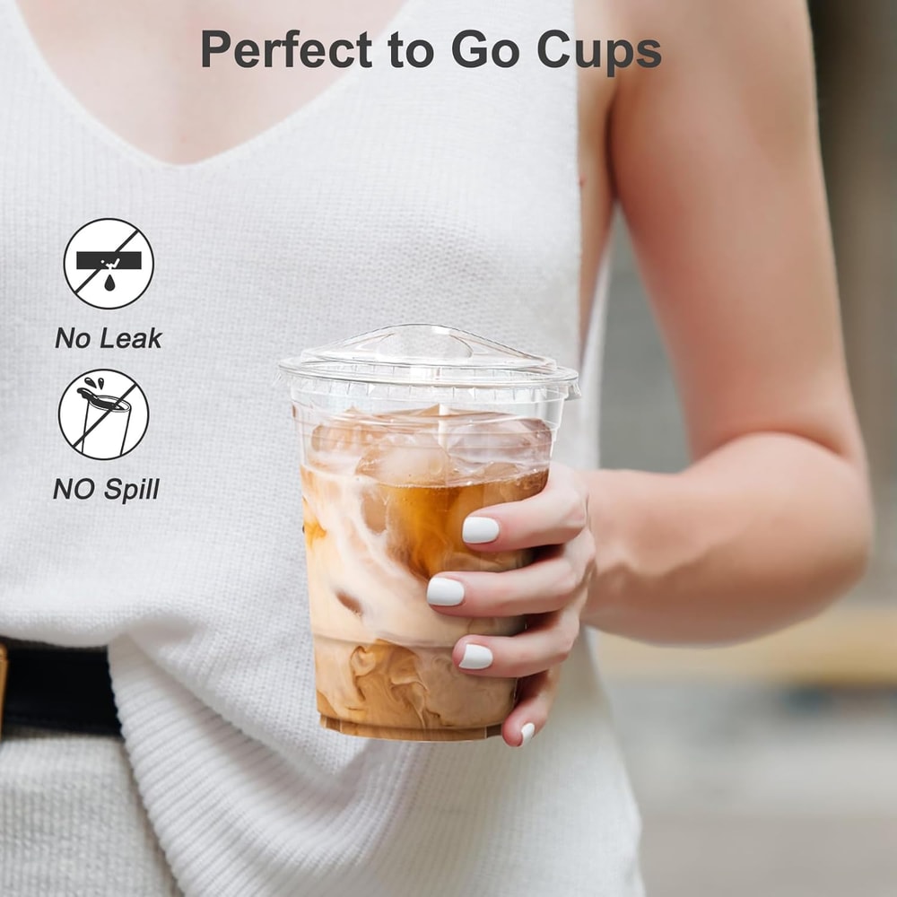 Premium Clear Plastic Cups With Lids Disposable Smoothie Iced Coffee Cups 3