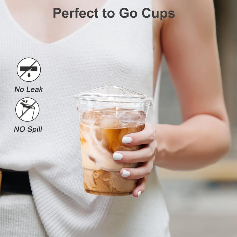 Premium Clear Plastic Cups With Lids Disposable Smoothie Iced Coffee Cups 3