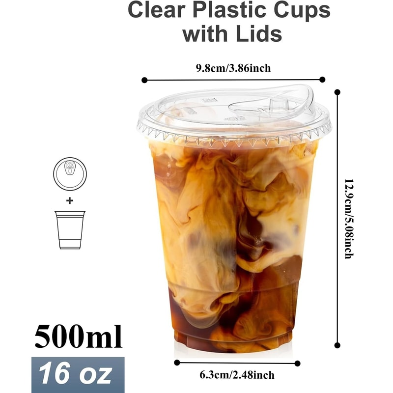 Premium Clear Plastic Cups With Lids Disposable Smoothie Iced Coffee Cups 7