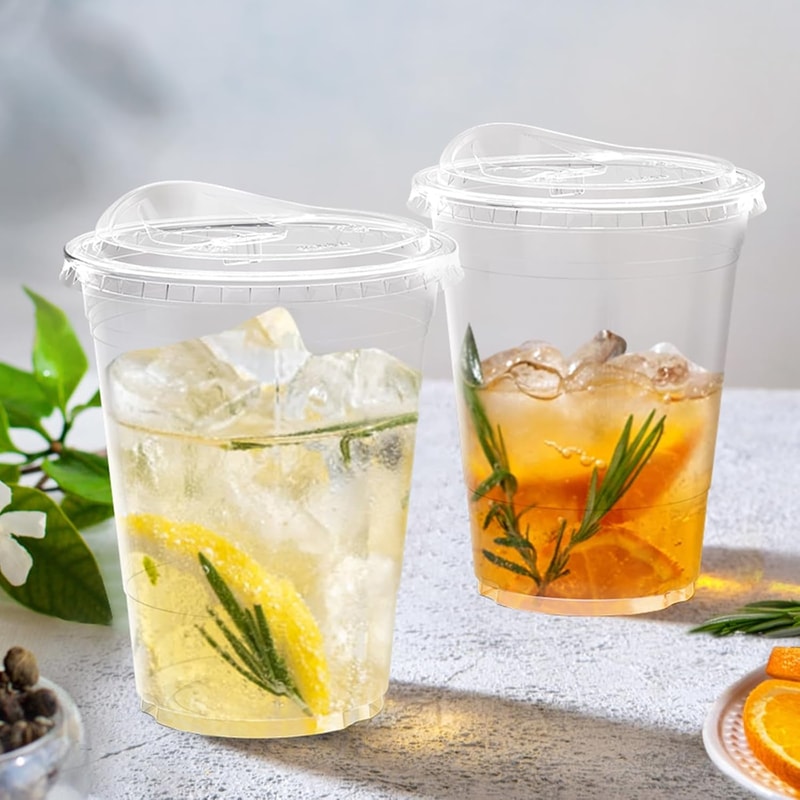 Premium Clear Plastic Cups With Lids Disposable Smoothie Iced Coffee Cups 4