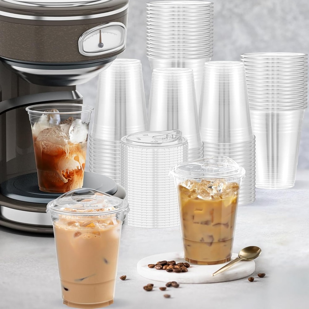 Premium Clear Plastic Cups With Lids Disposable Smoothie Iced Coffee Cups 5