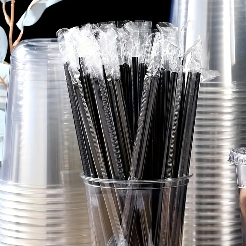 Disposable Plastic Straws Cocktail Stirrers Black Party Drink Accessories 2