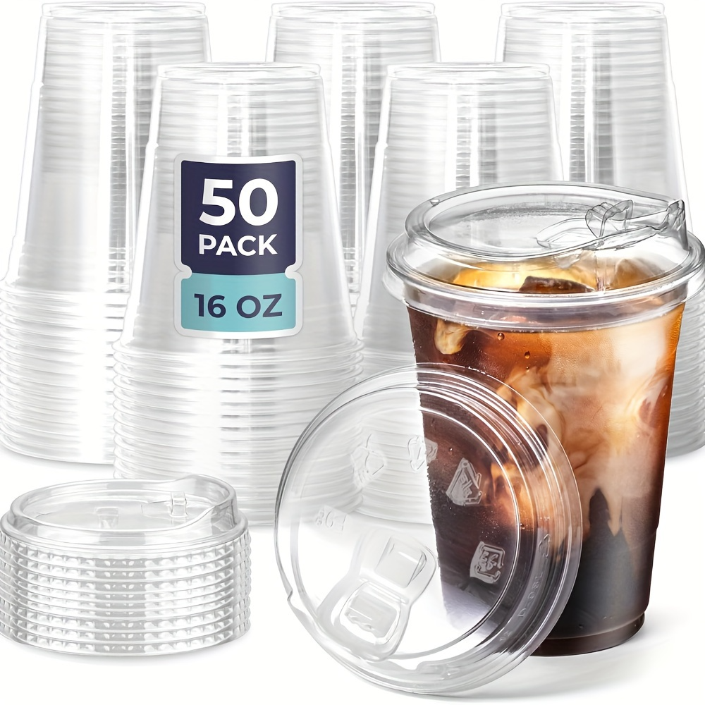 Premium Disposable Plastic Cold Drink Cups With Strawless Sip Lids 0
