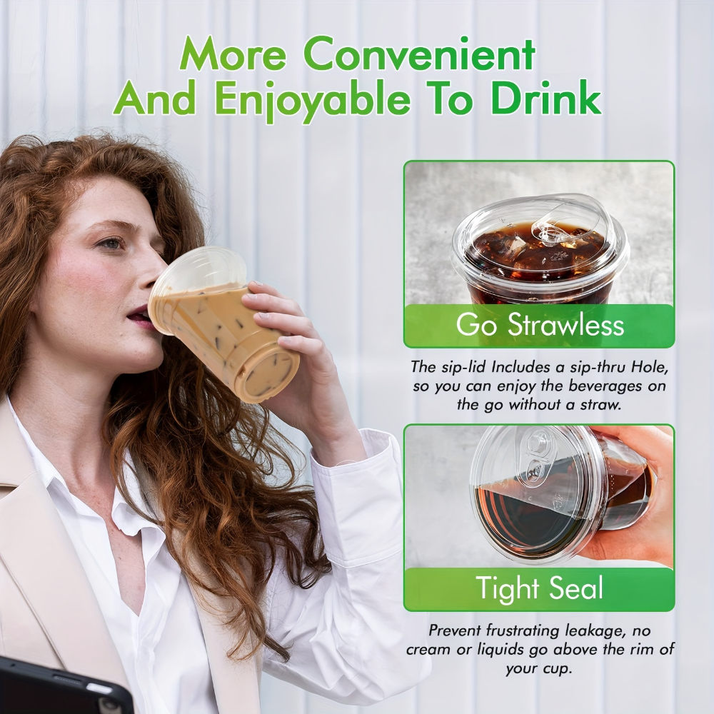 Premium Disposable Plastic Cold Drink Cups With Strawless Sip Lids 5