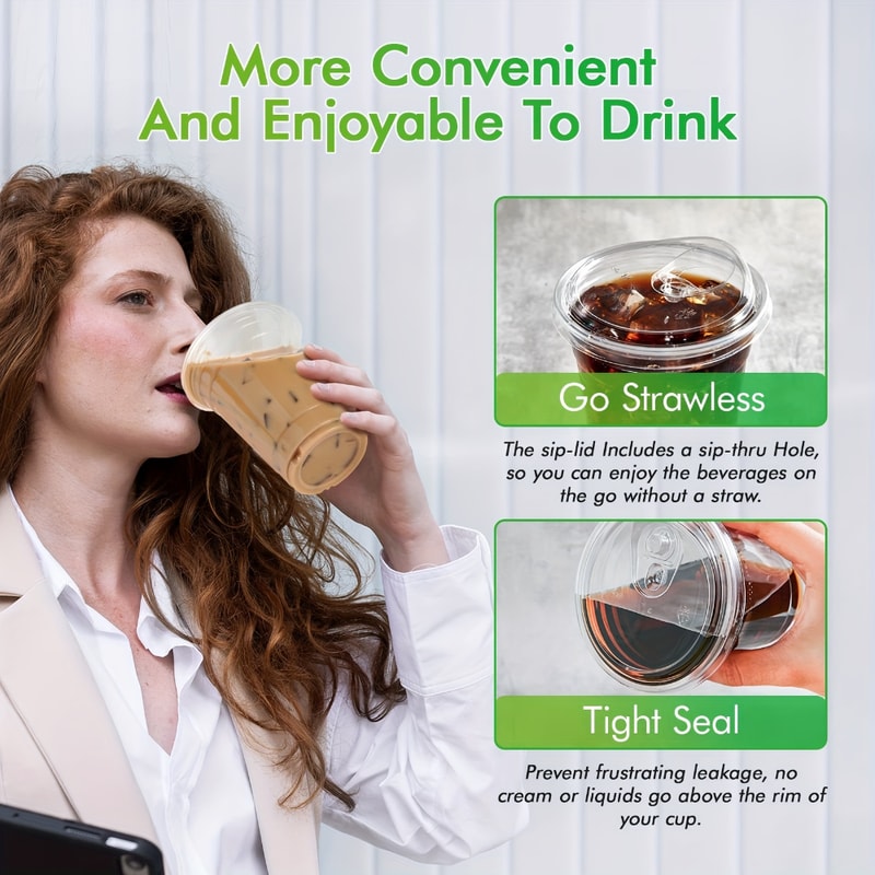 Premium Disposable Plastic Cold Drink Cups With Strawless Sip Lids 5