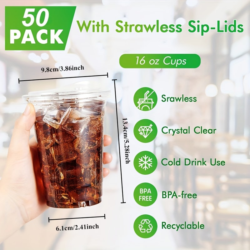Premium Disposable Plastic Cold Drink Cups With Strawless Sip Lids 7