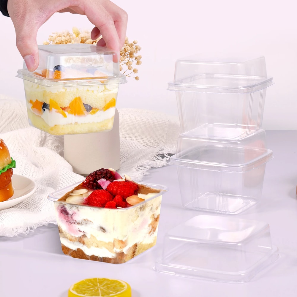 Dessert Cups with Lids Clear Square Plastic Dessert Boxes