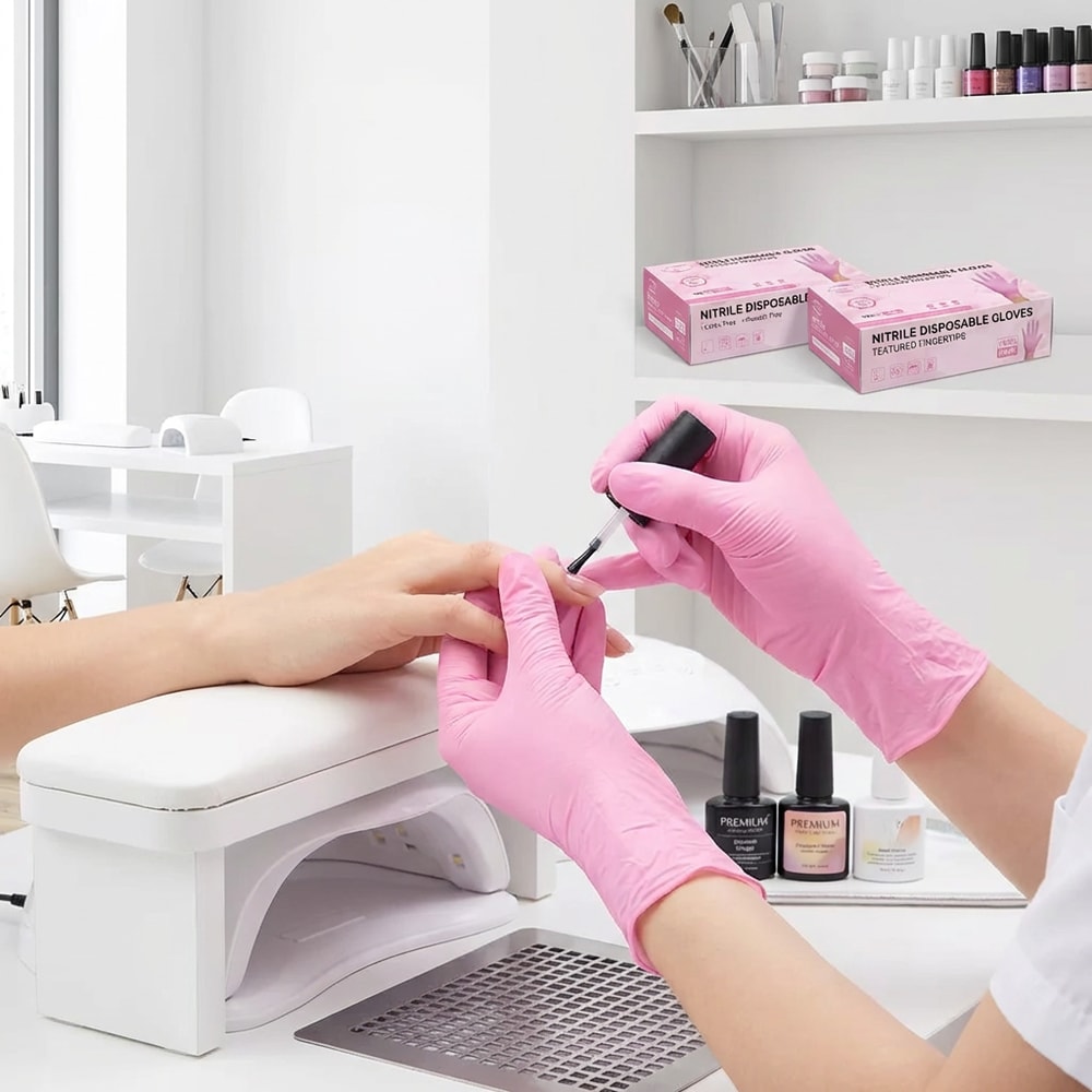 Premium Pink Nitrile Gloves Durable Disposable Food Handling Powder Free Protection 1
