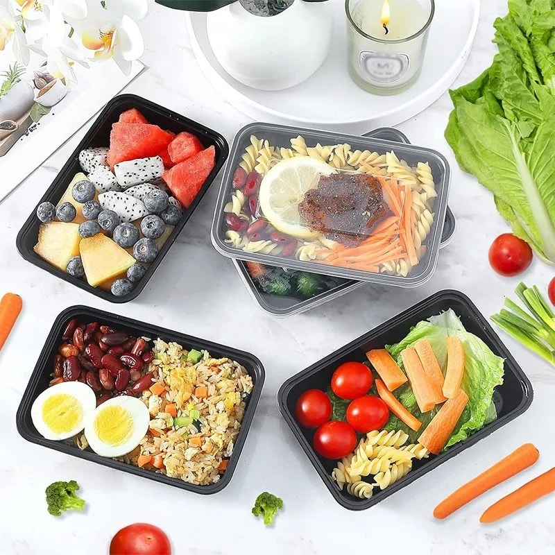 Premium Leakproof Black Disposable Food Containers With Lids For Meal Prep Storage 2