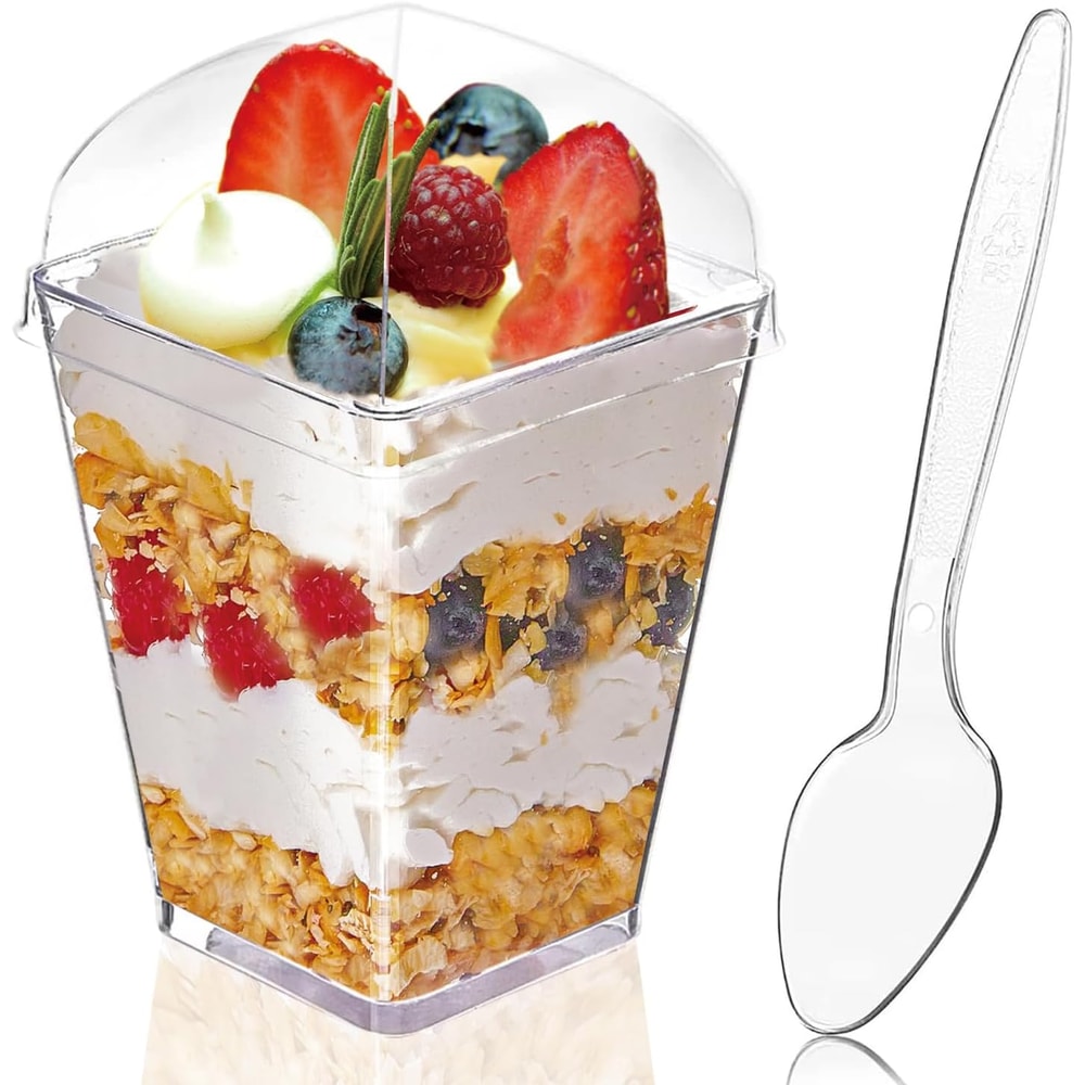 Premium Clear Plastic Dessert Cups With Lids Spoons Pudding Party Serving Cups 1