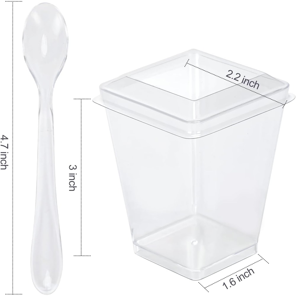Premium Clear Plastic Dessert Cups With Lids Spoons Pudding Party Serving Cups 2